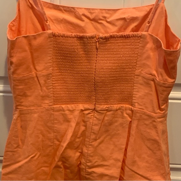 Sunday Best Vibrant Neon Orange Linen Blend Lined Spaghetti Strap Mini Dress M - Picture 7 of 9